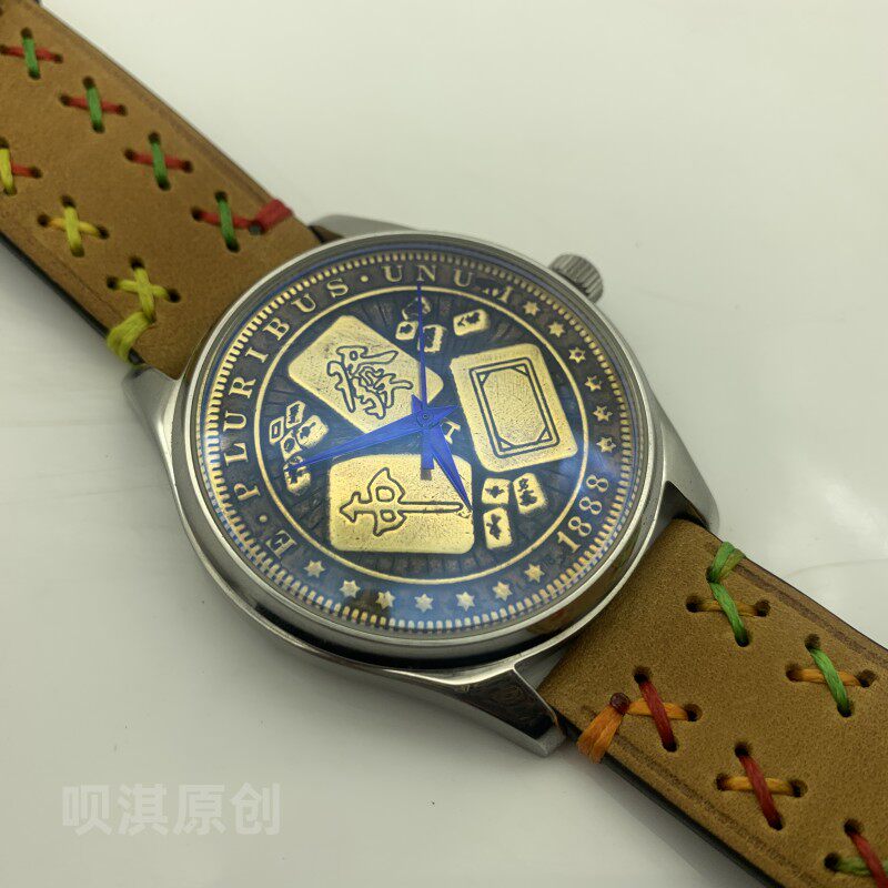 Leather Bracelet - Niezależny zegarmistrz, ręcznie robiona brązowa tarcza,